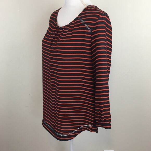 J. Crew Factory Navy and Orange Stripe Top Size Medium - Picture 4 of 8